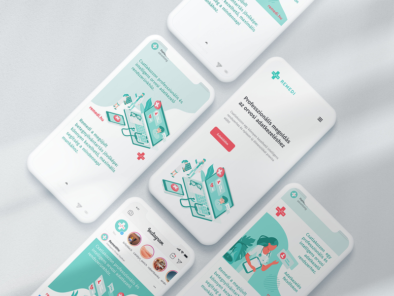 Remedi — Medical database management system brand branding clean illustration landing landing design logo medical ui uidesign uiux vector