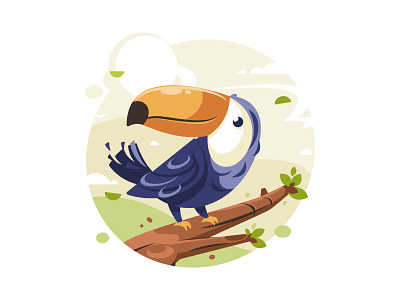 Toucan on Tree Branches anggitsoey animal debut shot flatdesign happy icon illustration kid illustration vector