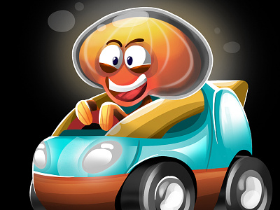Jellyracer! cartoon character design digital painting jellyfish race racecar