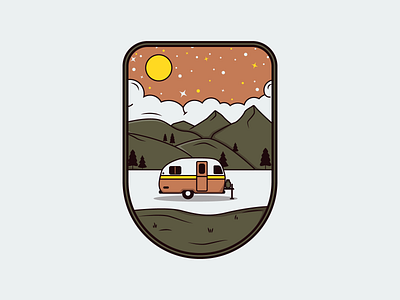 Vintage camping-car badge logo camping camping car graphic design hiking illustration illustrator kawaii art logo minimalist mountain nature vector vintage