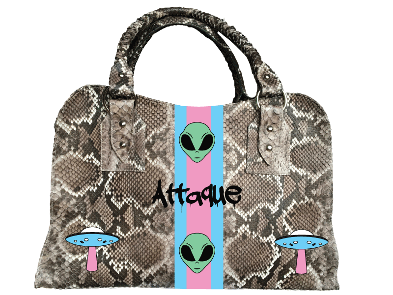 Extraterrestrial Theme Handbag Mockup aliens astronaut couture extraterrestrial handbag ray gun ufo