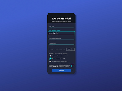 Music Festival Volunteer Sign-up app dailyui dark mode product design ui