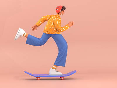 skateboard boy 3d 3d character c4d cinema4d illustration marvelous designer renderer sports