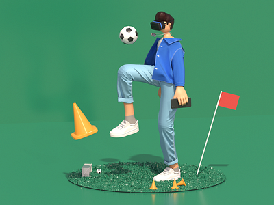 VR Football boy 3d 3d character c4d cloth football illustration isolation marvelous designer renderer skeleton soccer sports vr
