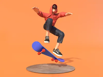 Jump skateboard 3d 3d character c4d cement hoodies illustration jeans jump marvelous designer renderer skateboard sports vans