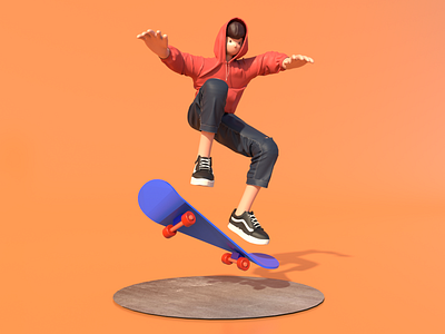 Jump skateboard 3d 3d character c4d cement hoodies illustration jeans jump marvelous designer renderer skateboard sports vans