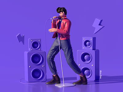 rock singer 3d 3d art 3d character band c4d character marvelous designer microphone purple renderer singer sound stage sports
