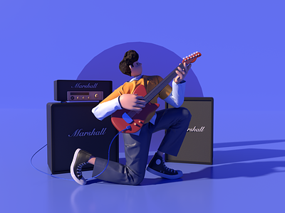 Guitar boy 3d 3d character c4d design electric guitar guitarist live marvelous designer renderer role conception sound stage