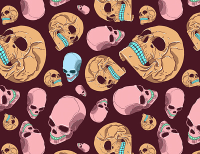 Colored Skulls Repeat Pattern design illustration monster pattern repeat seamless skull skulls