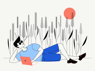 Remote work ☀️ boy illustration meadow remote summer sun vector work