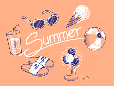 Summer essentials☀️ ball doodle drink fan ice procreate summer sunglasses