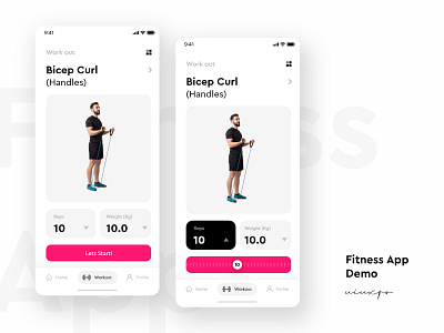 Fitness App Demo biceps curl design fitness app free gym handles minimal slider ui ux
