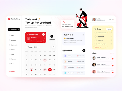 Fitness Trainer Dashboard 3d app blur dailyui dashboard design fitness flat free gym minimal trainer typography ui uidesign ux web web dashboard