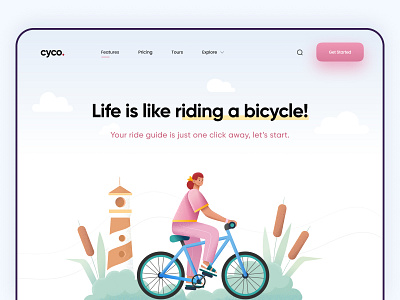Bicycle riding guide - Web Page branding design free illustration minimal modern ui ux
