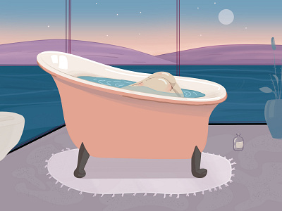 Diving in the dreams 2d bathroom diving dreams illustraion night night mode