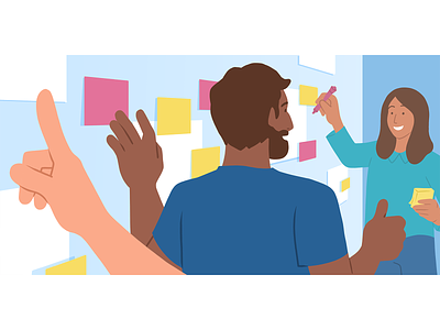 Office Culture brainstorm community culture flat illustration illustration post it thumbs up whiteboard working together