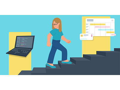 Step Up coding female engineer planning promotion stairs tech