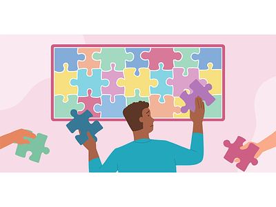 Overcommitting At Work colorful flat illustration overcommit puzzle startup workplace