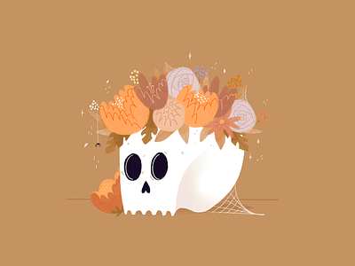 Skull autumn mood colors flowers flowers illustration halloween halloween design halloween party procreate skull spy