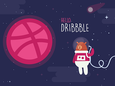 Hello Dribbble ! bear hello hello dribbble new space space bear vector