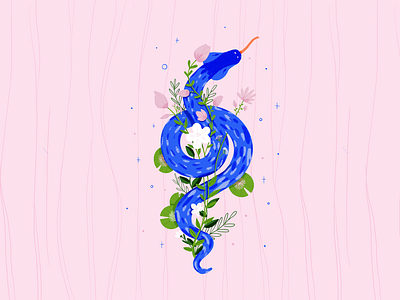 Snake & waterlily art blue celeste digital art flower illustration illustration art illustration digital mystic nénuphar pink procreate roses serpent snake symbol waterlily