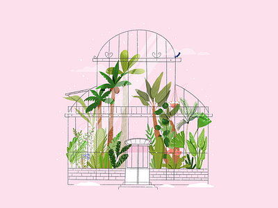 Winter greenhouse design digital illustration flowers green greenhouse icon illustration inktober inktober challenge jungle leaf leaves love palm paradise procreate snow