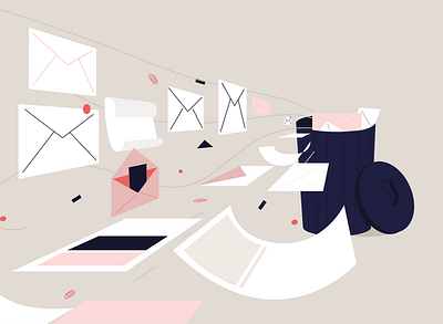 Let's delete our emails! bin cleanfox design digital art ecology emails illustrator mails pink trash vectoriel