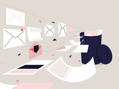 Let's delete our emails! bin cleanfox design digital art ecology emails illustrator mails pink trash vectoriel