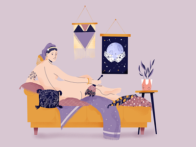 La grande odalisque, Ingres art art direction astronomy digital art flowers girl girls illustration ingres le louvre moon museum mystic patterns piece of art procreate purple weaving