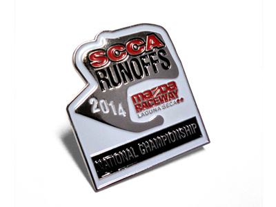 SCCA Runoffs 2014 Pin apparel brand illustration industrial design logo marketing memorabilia merchandise type typography