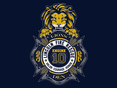 Lion's Den Fire Department Crest agency badge crest design fire illustration lion texture typography w70