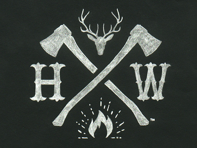 Hunters and Woodsmen Crest axes chalk hand drawn illustration logo merchandise retro texture type typography vintage