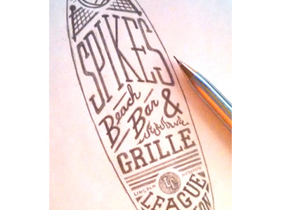 Spikes Beach Bar & Grille - Surfboard Sketch