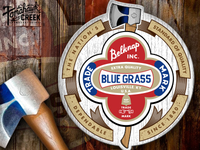 Belknap Blue Grass Axe Crest Decal logo brand blue grass vector design retro texture axe vintage hand-drawn illustration