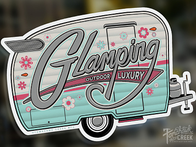 Glamping Vintage Trailer Decal camping decal glamping hand drawn illustration outdoors retro trailer typography vector vintage