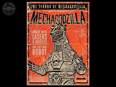 Mechagodzilla Poster Illustration asian gojira hand drawn illustration monsters movies pop culture television typography vintage