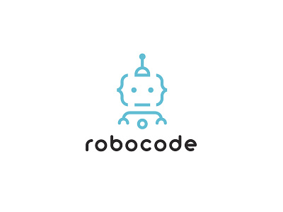 Robotic logo blue clean code design line logo robot simple software