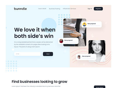 bunndle Influencer marketing service website UI Design digital marketing website home page design influencer marketing home page landing page ui designing website ui