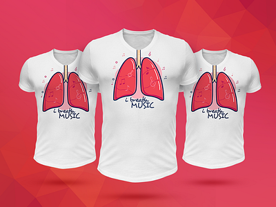 I Breath Music T-Shirt Design breath inhale lungs mockup music pink t shirt t shirt design