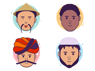 Various flat Characters african arabic beard characters chinese flat hindu indian muslim mustache traditional turban