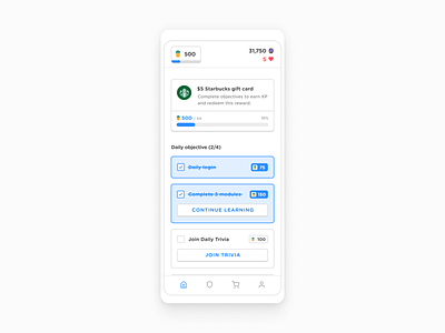 Homepage redesign for an app that rewards users for learning