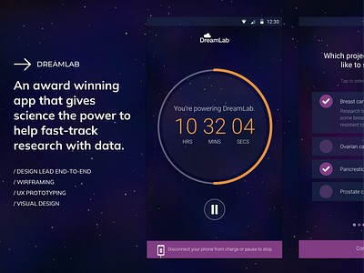Award winning Dreamlab App MVP 2016 concept design landing page ui user interface