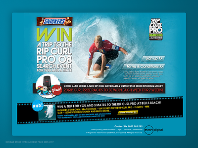 Snickers & Ripcurl Pro Campaign Landing page 2008 agency concept design interaction landing page marketing campaign old school web design ui user interface web design