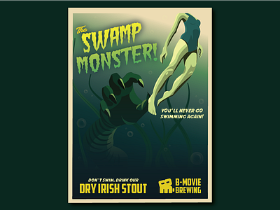 B-Movie Brewing: The Swamp Monster beer beer label branding illustration monster poster