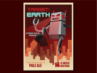 B-Movie Brewing: Target Earth beer beer label branding city cityscape illustration poster robot