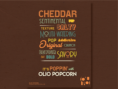 Olio Popcorn Ad ad advertisement branding color fonts popcorn retro sans serif script stacked type typeface