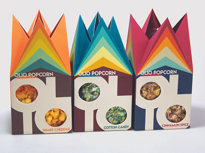 Olio Popcorn Boxes branding color color blocking packaging popcorn retro