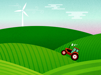 Tractor Field Illustration agriculture close up clouds color colorado farm illustration illustrator land limon lines poster sky texture tractor vector wind turbine