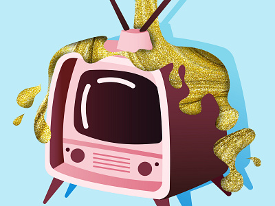 Golden TV Closeup blue gold illustration illustrator pastel pink poster texture tv vintage