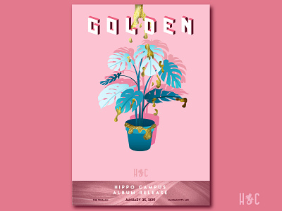 Golden Poster Pt. 1 album band blue color font gold golden gradients hippo campus illustration illustrator lines pink plant poster shading text texture typography